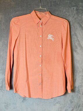 Burberry Brit Orange Button Front Shirt Small Nova Check Logo